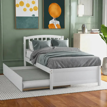 Twin Pine Platform Bed with Trundle & Slat Headboard