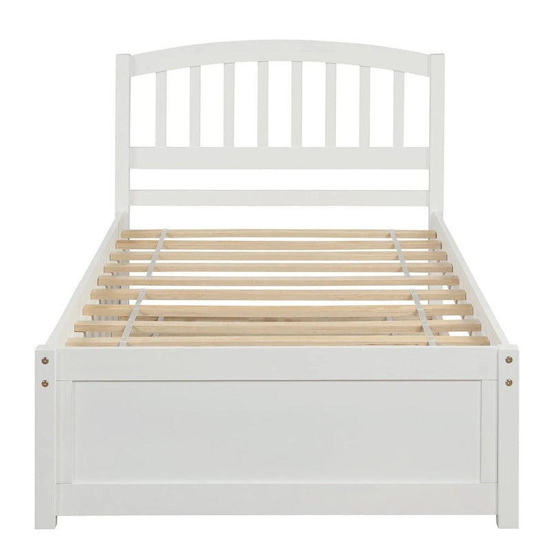 Twin Pine Platform Bed with Trundle & Slat Headboard