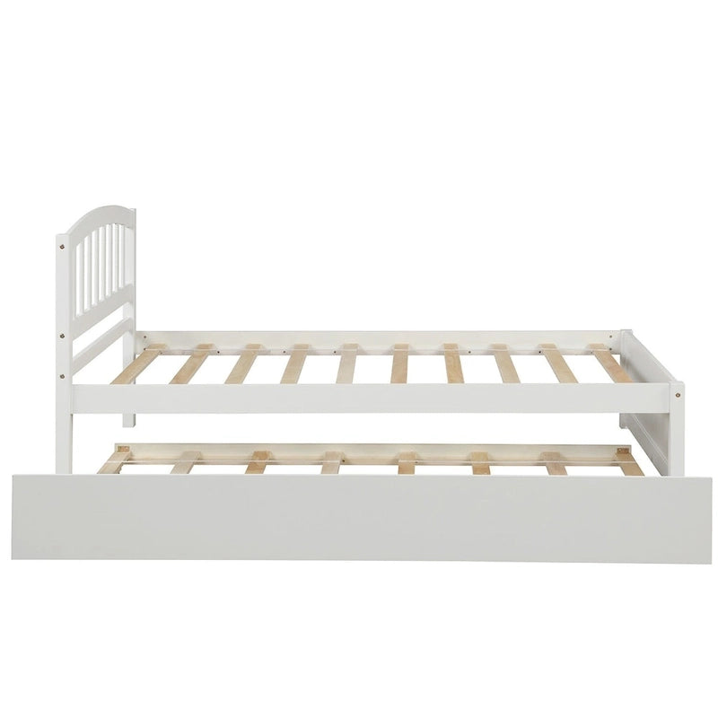 Twin Pine Platform Bed with Trundle & Slat Headboard