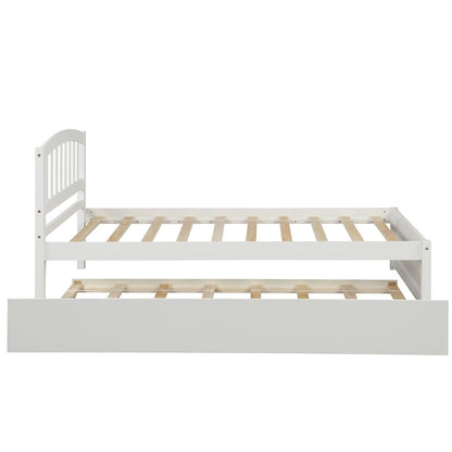 Twin Pine Platform Bed with Trundle & Slat Headboard