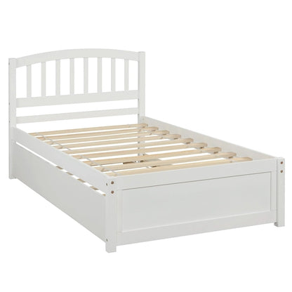 Twin Pine Platform Bed with Trundle & Slat Headboard