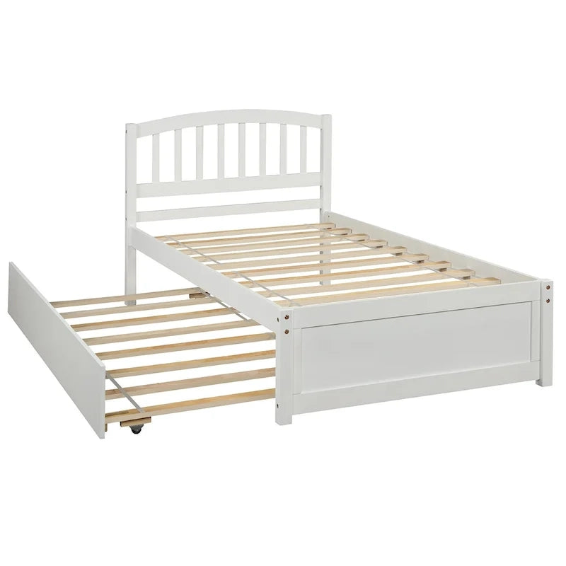 Twin Pine Platform Bed with Trundle & Slat Headboard
