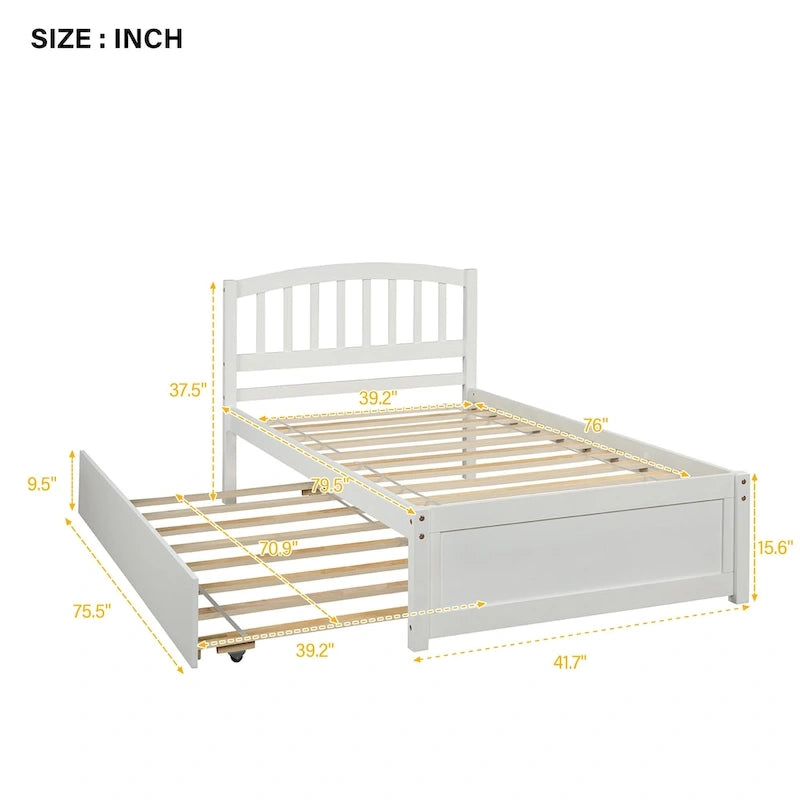 Twin Pine Platform Bed with Trundle & Slat Headboard