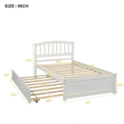 Twin Pine Platform Bed with Trundle & Slat Headboard
