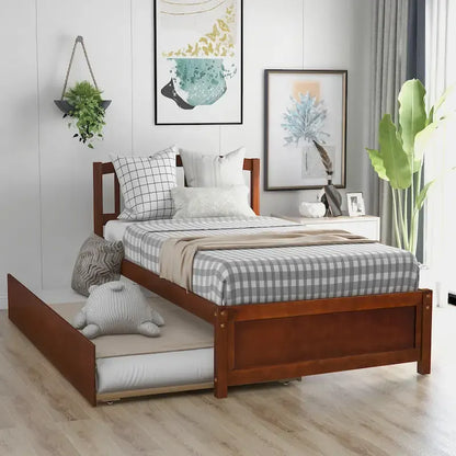 Twin Pine Platform Bed with Trundle & Slat Headboard