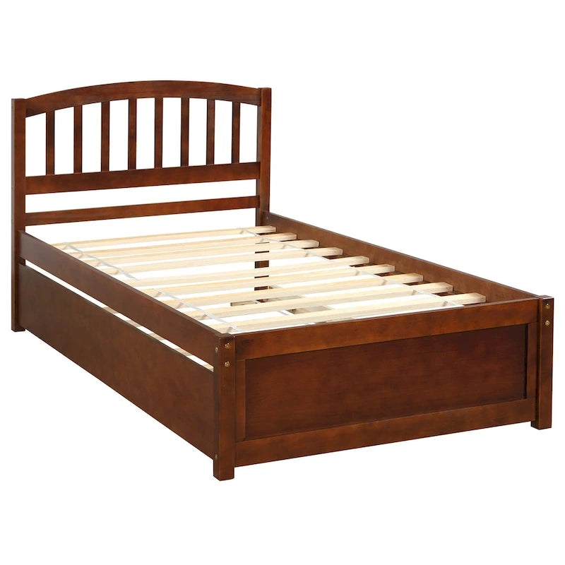 Twin Pine Platform Bed with Trundle & Slat Headboard