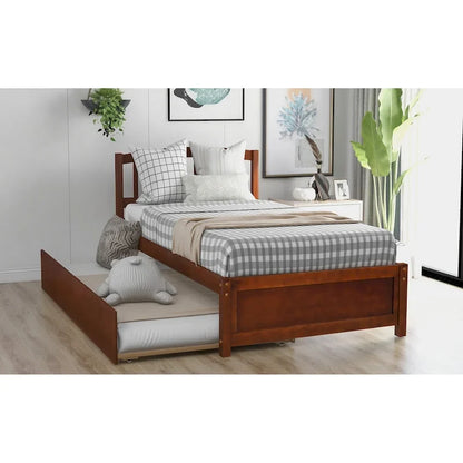 Twin Pine Platform Bed with Trundle & Slat Headboard