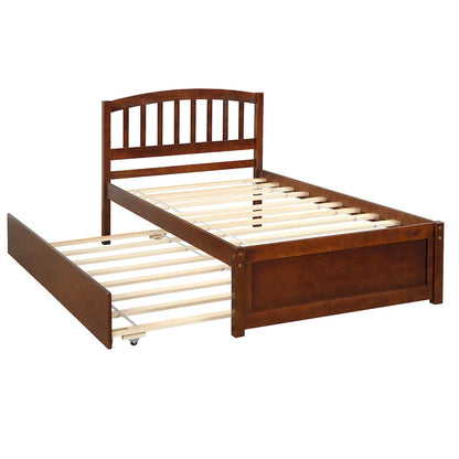 Twin Pine Platform Bed with Trundle & Slat Headboard