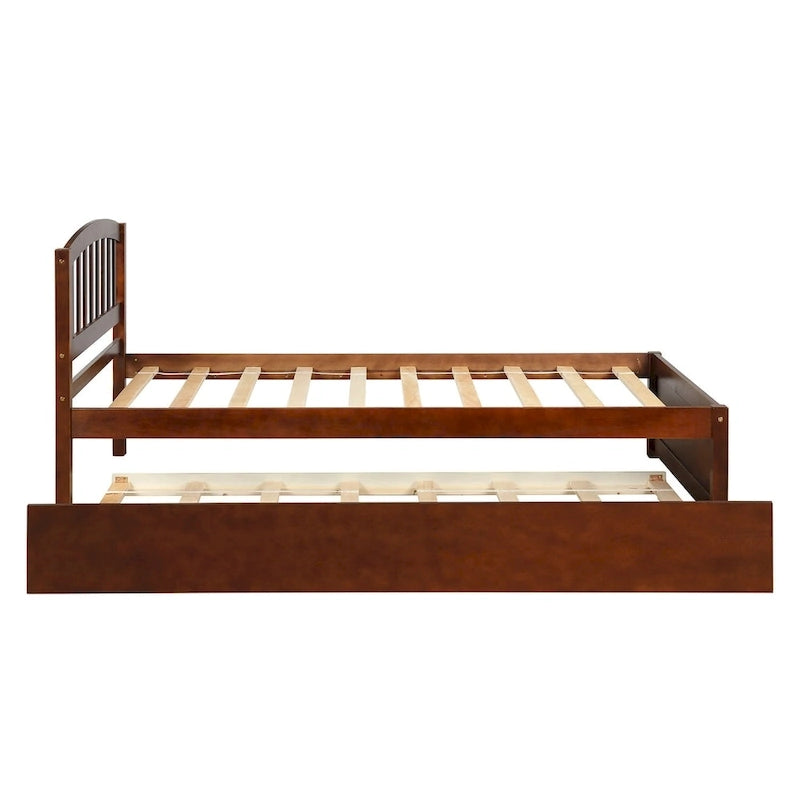 Twin Pine Platform Bed with Trundle & Slat Headboard