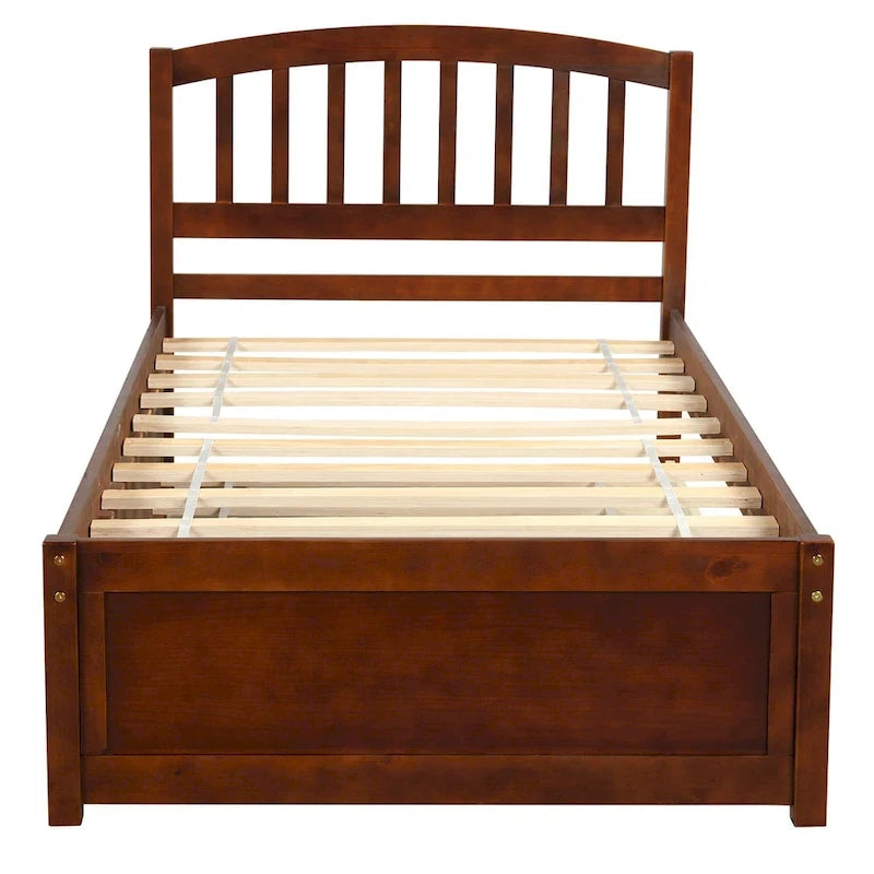 Twin Pine Platform Bed with Trundle & Slat Headboard