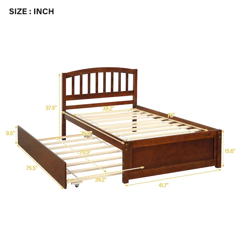 Twin Pine Platform Bed with Trundle & Slat Headboard