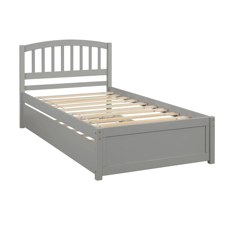 Twin Pine Platform Bed with Trundle & Slat Headboard