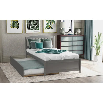 Twin Pine Platform Bed with Trundle & Slat Headboard