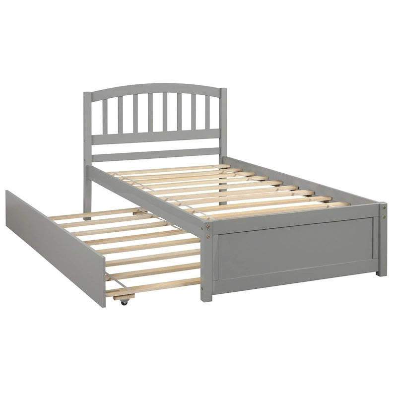 Twin Pine Platform Bed with Trundle & Slat Headboard