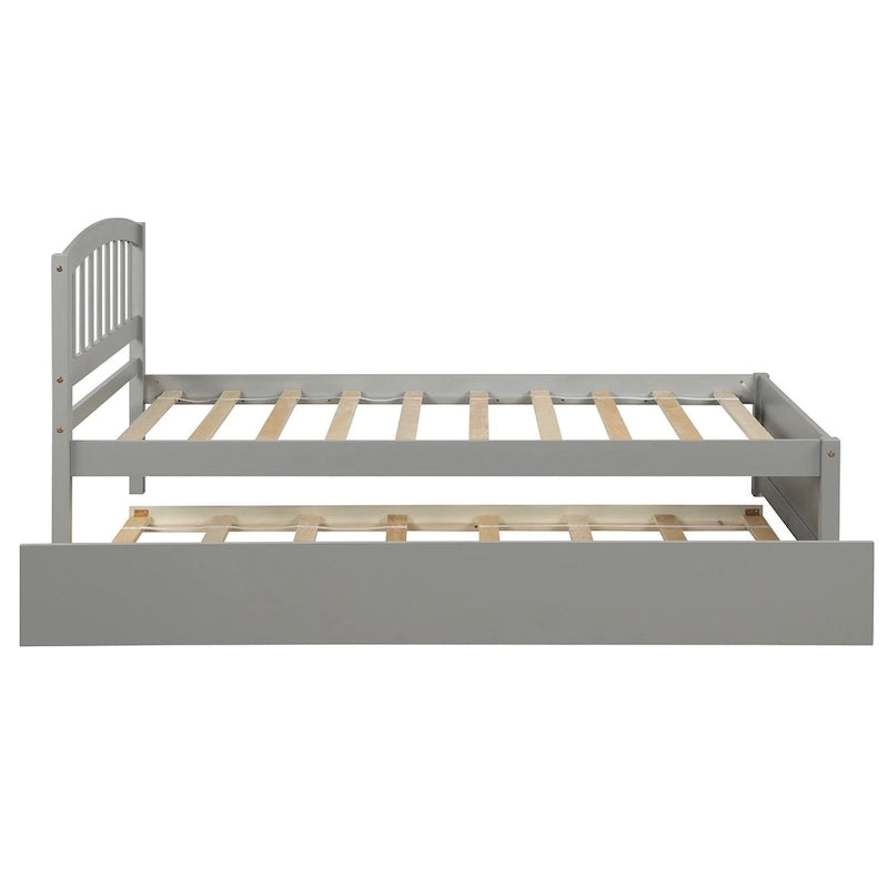 Twin Pine Platform Bed with Trundle & Slat Headboard