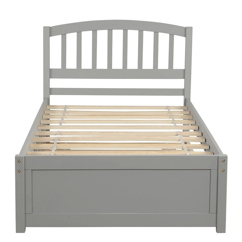 Twin Pine Platform Bed with Trundle & Slat Headboard