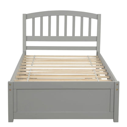 Twin Pine Platform Bed with Trundle & Slat Headboard
