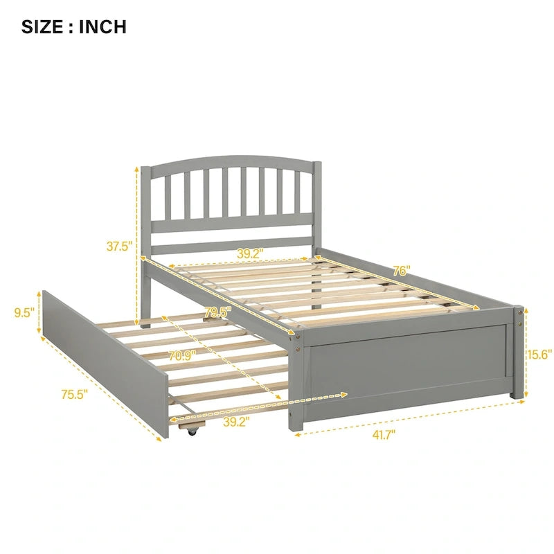 Twin Pine Platform Bed with Trundle & Slat Headboard