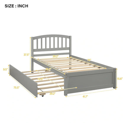 Twin Pine Platform Bed with Trundle & Slat Headboard