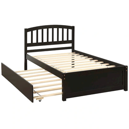Twin Pine Platform Bed with Trundle & Slat Headboard