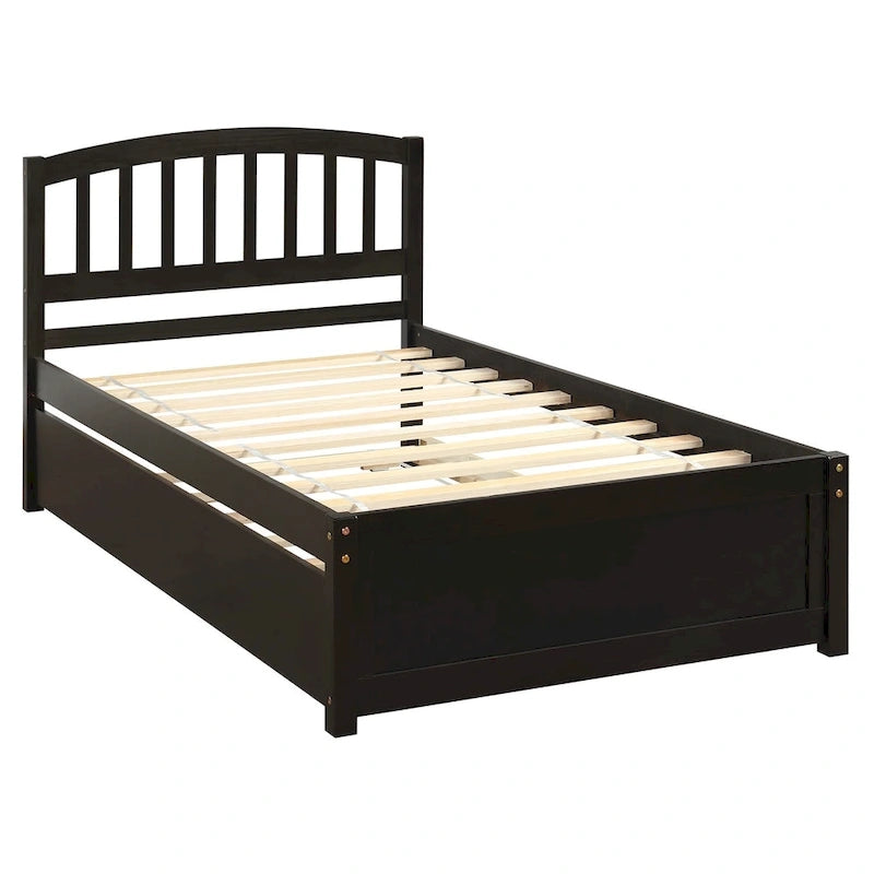 Twin Pine Platform Bed with Trundle & Slat Headboard
