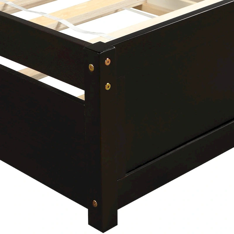 Twin Pine Platform Bed with Trundle & Slat Headboard