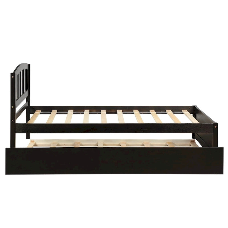 Twin Pine Platform Bed with Trundle & Slat Headboard