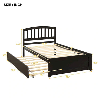 Twin Pine Platform Bed with Trundle & Slat Headboard