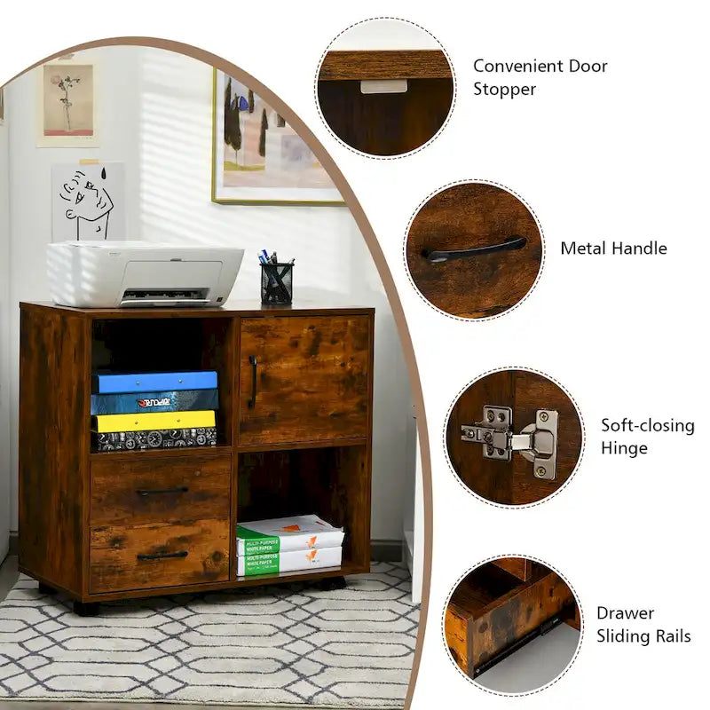 Costway File Cabinet Mobile Lateral Printer Stand with Storage Shelves