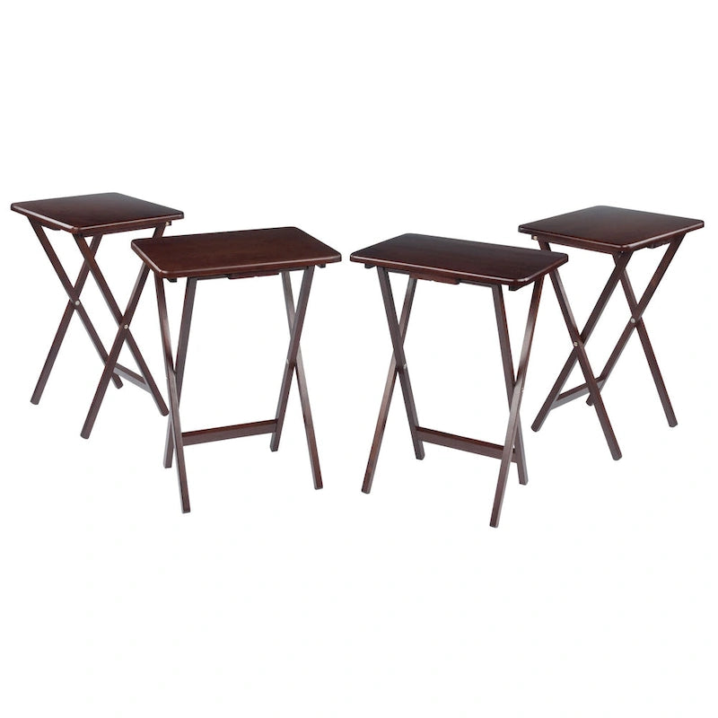Set of 4 Rich Antique Walnut Folding Single Snack Tables 25.75