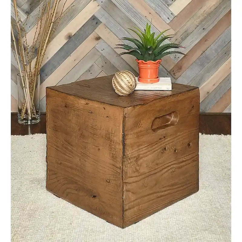 Hagen Rustic Square Wood Crate Side Table