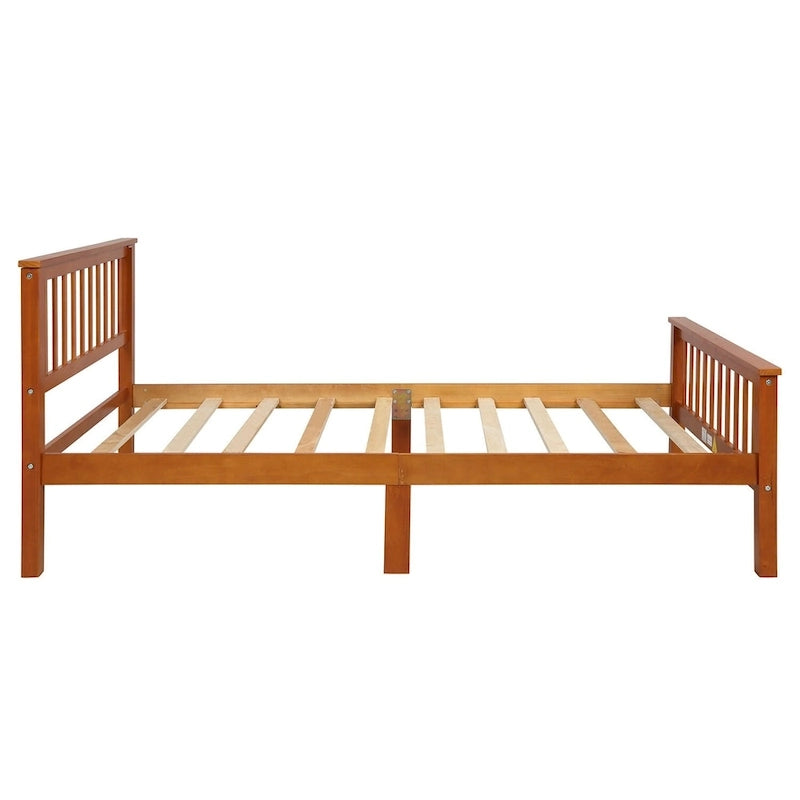 Wood Platform Bed with Open-slatted Headboard and Footboard