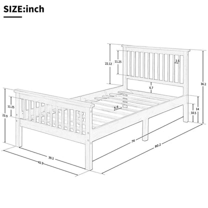 Wood Platform Bed with Open-slatted Headboard and Footboard
