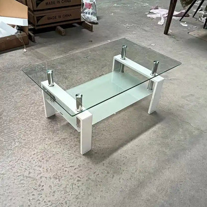 2-Layers Tempered Glass Coffee Table - 23.62 x 39.37 x 17.32