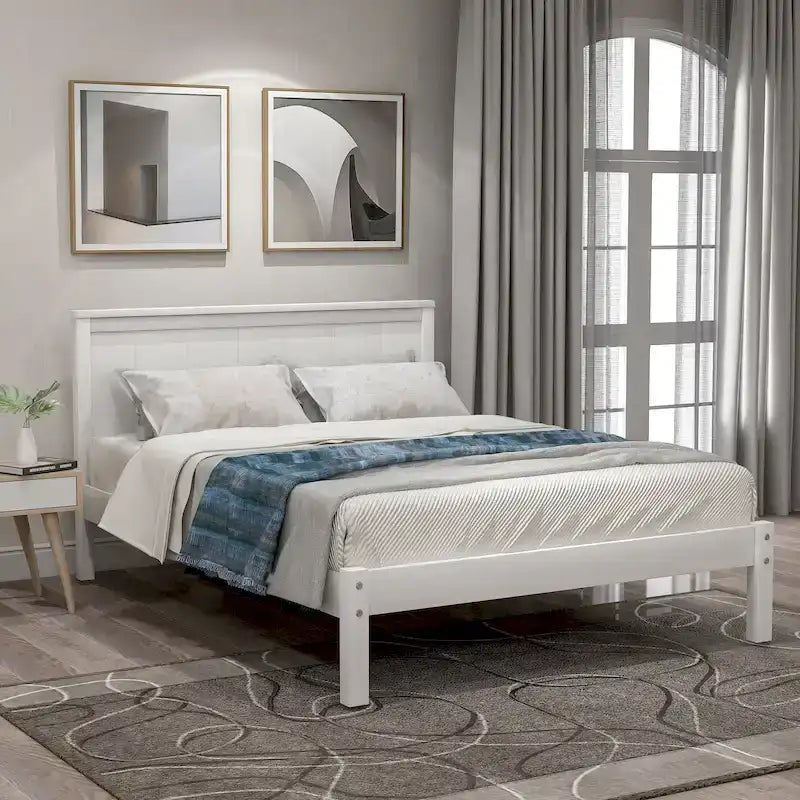 Platform Bed Frame with Headboard, Wood Slat Support