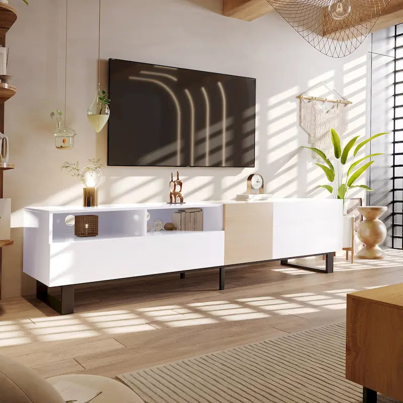 Modern TV Stand for 80 TV with Double Storage Space