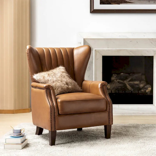 Xaver Traditional Genuine Leather Armchair With Solid Wood Legs by HULALA HOME