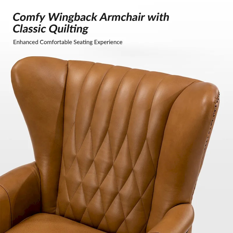 Xaver Traditional Genuine Leather Armchair With Solid Wood Legs by HULALA HOME