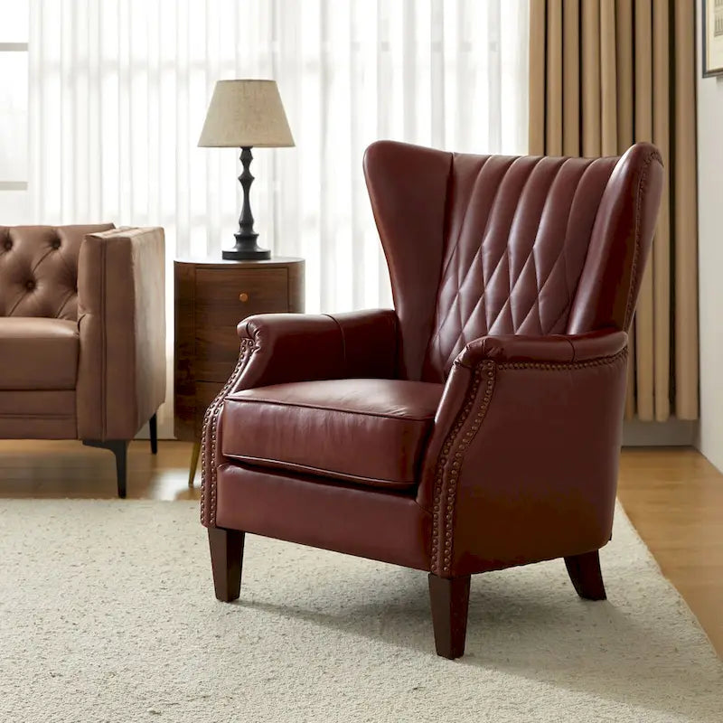 Xaver Traditional Genuine Leather Armchair With Solid Wood Legs by HULALA HOME