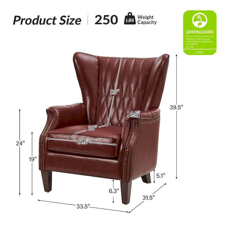 Xaver Traditional Genuine Leather Armchair With Solid Wood Legs by HULALA HOME