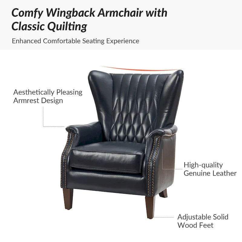 Xaver Traditional Genuine Leather Armchair With Solid Wood Legs by HULALA HOME