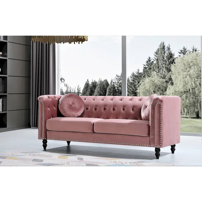 US Pride Vivian Classic Velvet Kittleson Nailhead Chesterfield Sofa