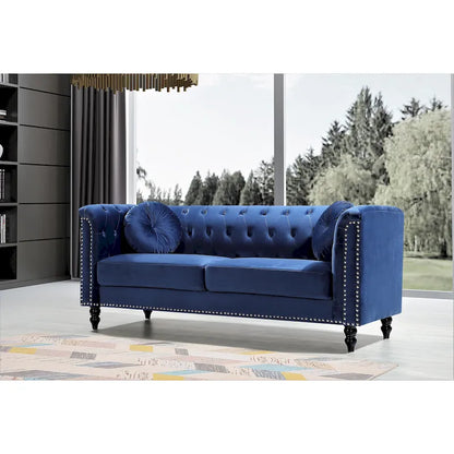 US Pride Vivian Classic Velvet Kittleson Nailhead Chesterfield Sofa
