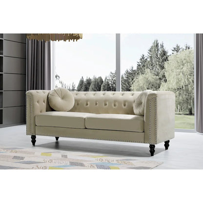 US Pride Vivian Classic Velvet Kittleson Nailhead Chesterfield Sofa
