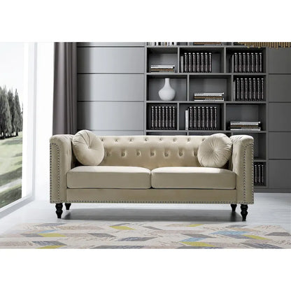 US Pride Vivian Classic Velvet Kittleson Nailhead Chesterfield Sofa