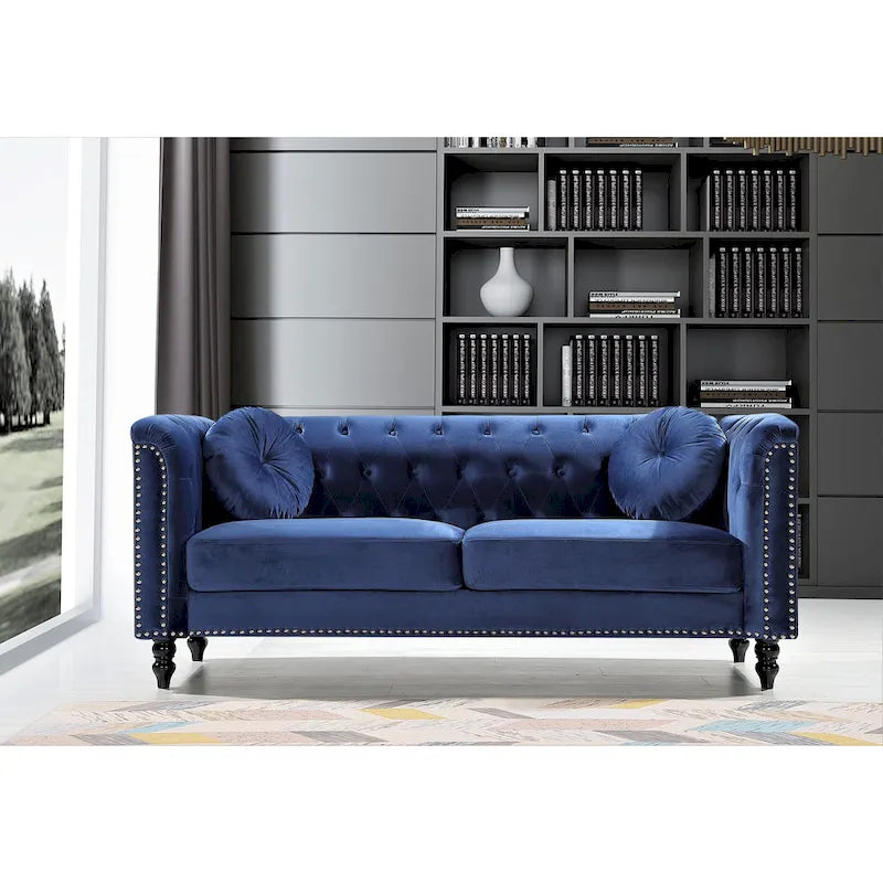 US Pride Vivian Classic Velvet Kittleson Nailhead Chesterfield Sofa