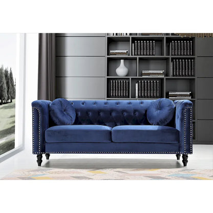 US Pride Vivian Classic Velvet Kittleson Nailhead Chesterfield Sofa