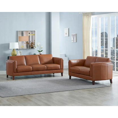 Hydeline Maui Top Grain Leather Sofa and Loveseat Set With Feather, Memory Foam and Springs