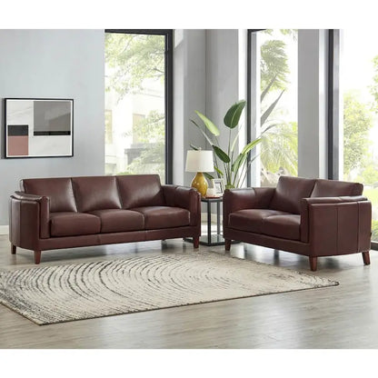 Hydeline Maui Top Grain Leather Sofa and Loveseat Set With Feather, Memory Foam and Springs