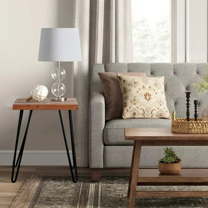 Greenage Wood End Table with Iron Legs